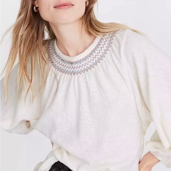 Madewell Tops - Madewell Superlight Jacquard Embroidered Smocked Top size Medium A0674